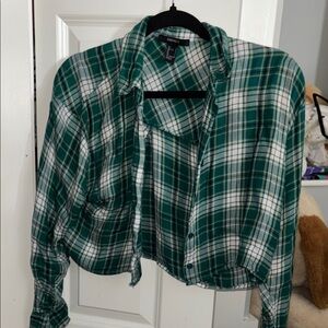 Hollister Green Plaid Cropped Shirt